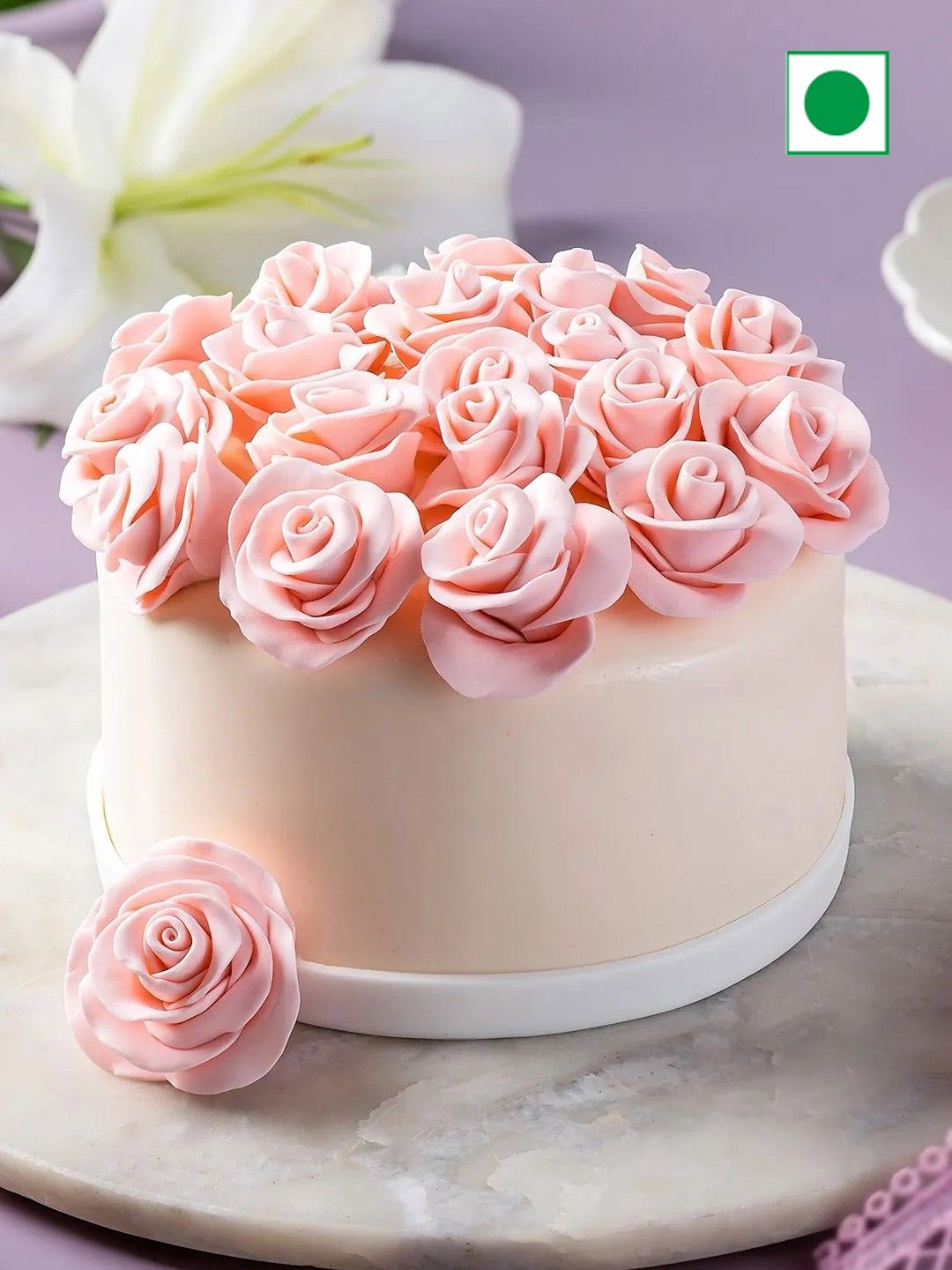 

fnp Decadent Floral Truffle Flavour Eggless Round Cake-1Kg, Pink