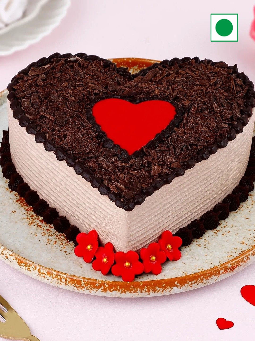 

fnp Choco Heart Valentine Flavor Eggless Heart Cake- 1Kg, Brown