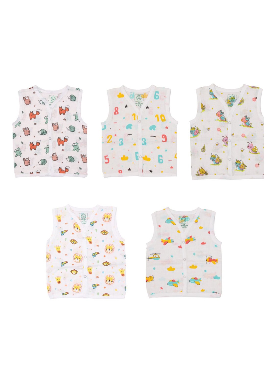 

A Toddler Thing Infants Pack Of 5 Printed Organic Cotton Jhabla, White