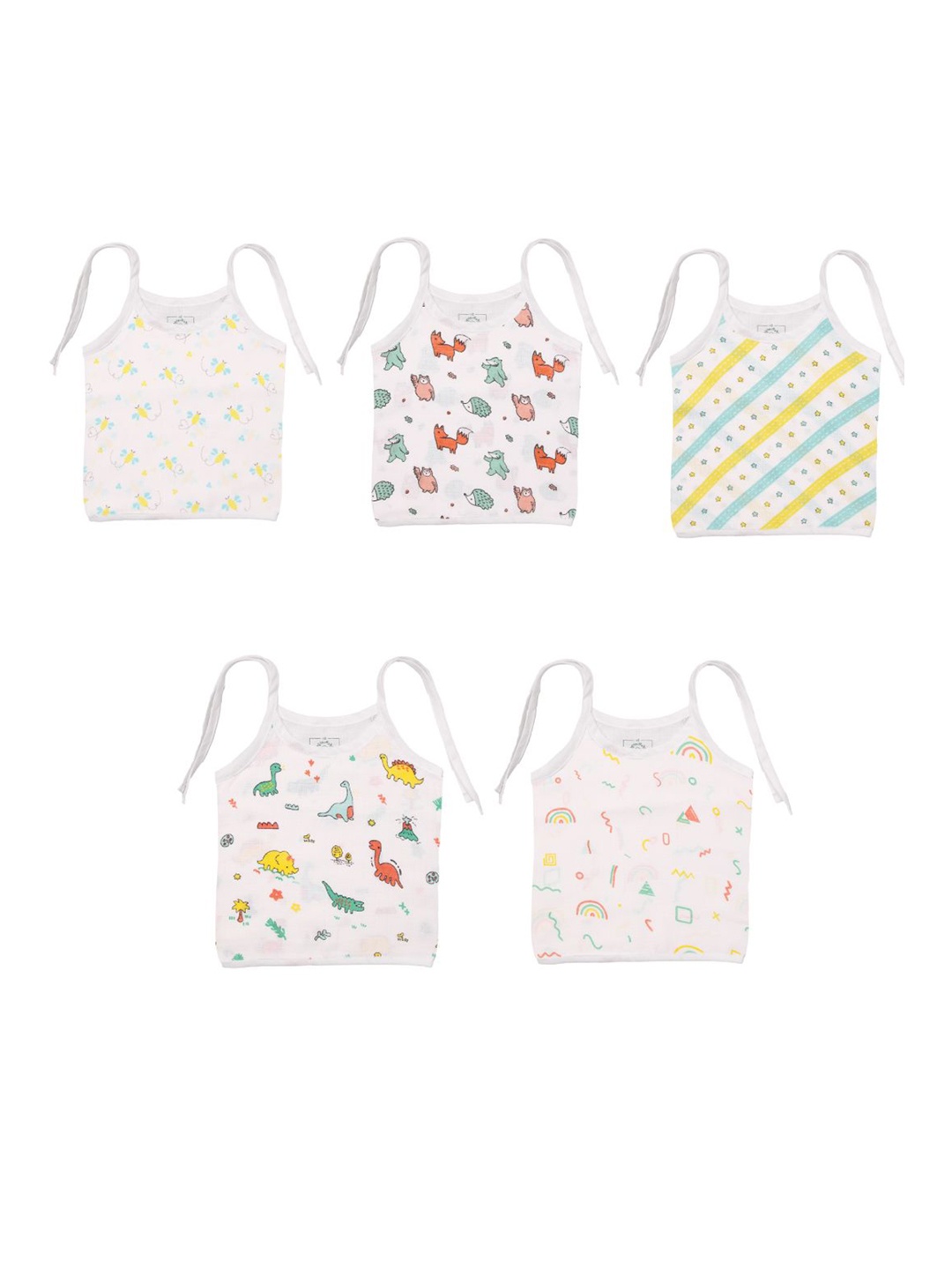 

A Toddler Thing Infants Pack Of 5 Printed Organic Cotton Jhabla, White