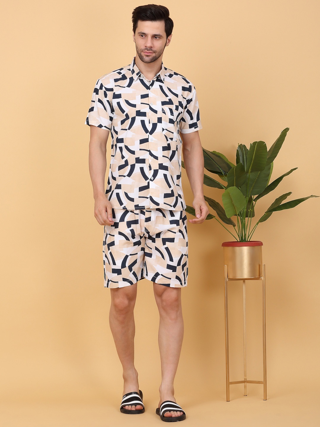 

Sweet Dreams White & Blue Shirt Collar Printed Shirt With Shorts Co-Ords
