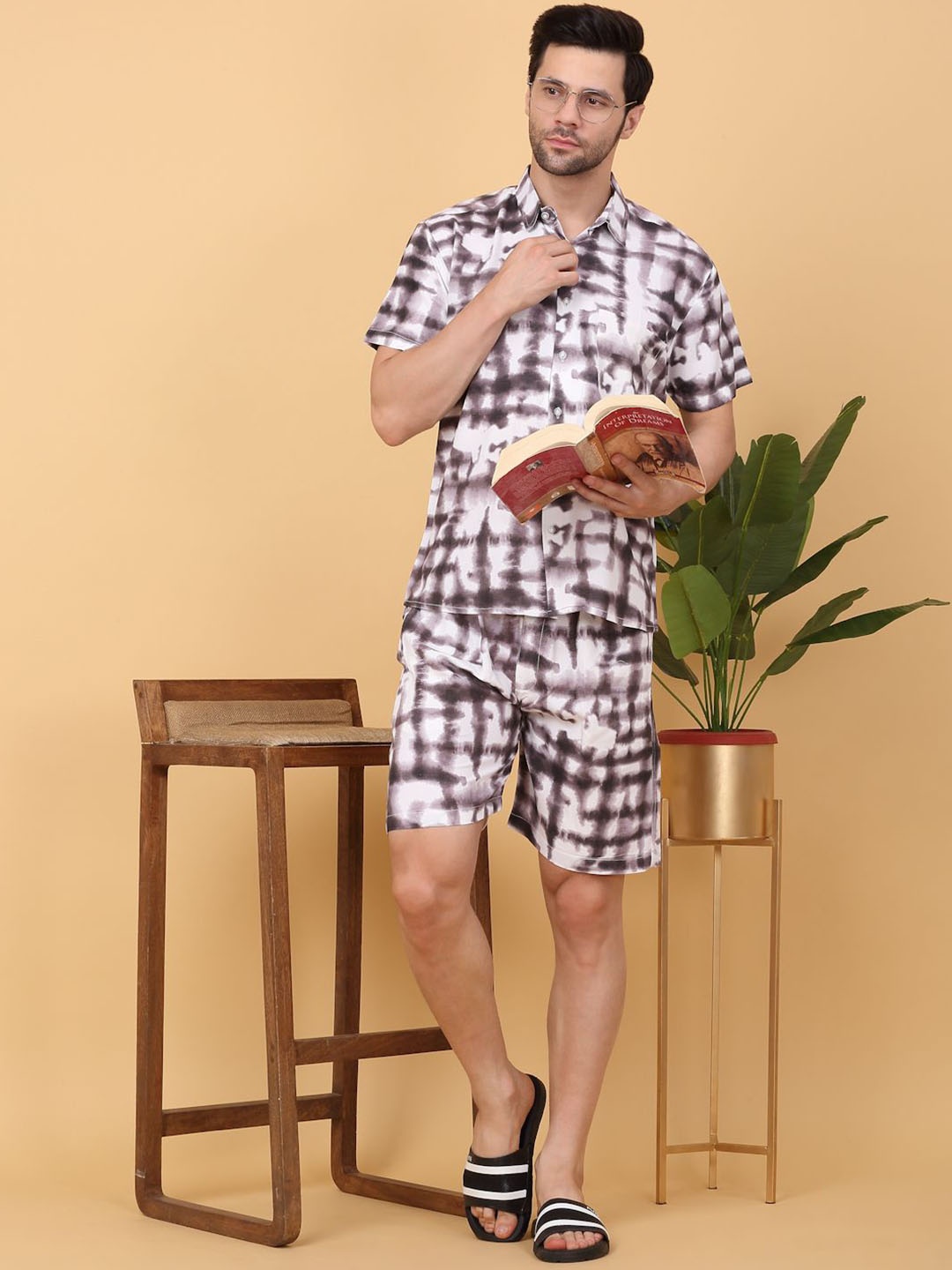 

Sweet Dreams White & Brown Shirt Collar Dyed Shirt & Shorts Co-Ords