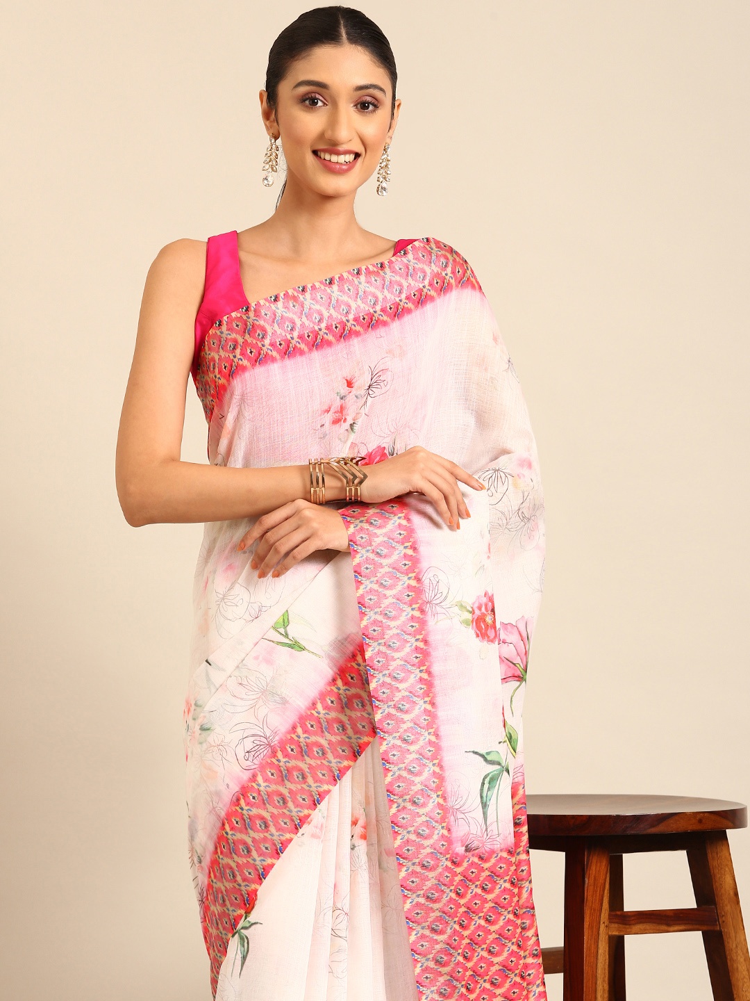 

Kalyan Silks Printed Dabu Saree, Cream