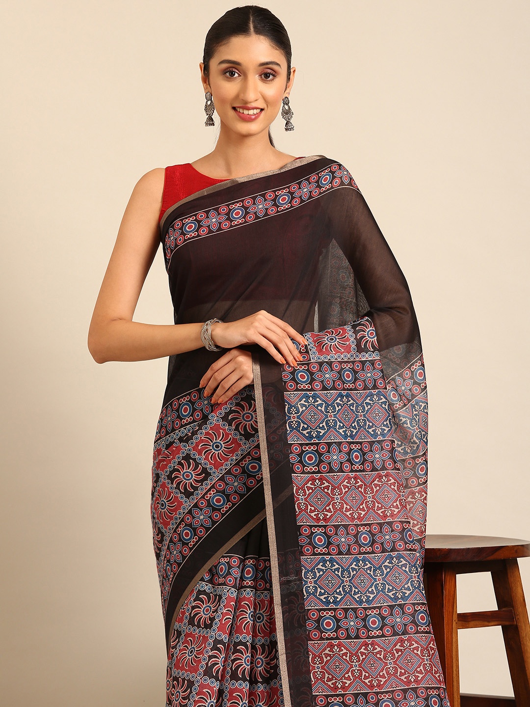 

Kalyan Silks Ethnic Motifs Bhagalpuri Saree, Black