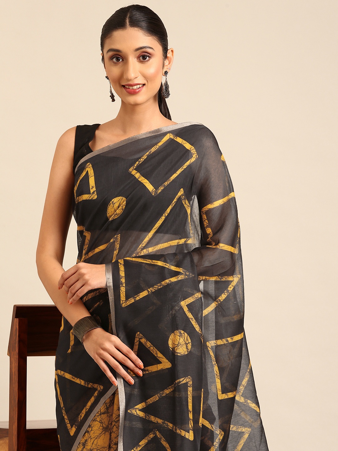 

Kalyan Silks Printed Bhagalpuri Saree, Black