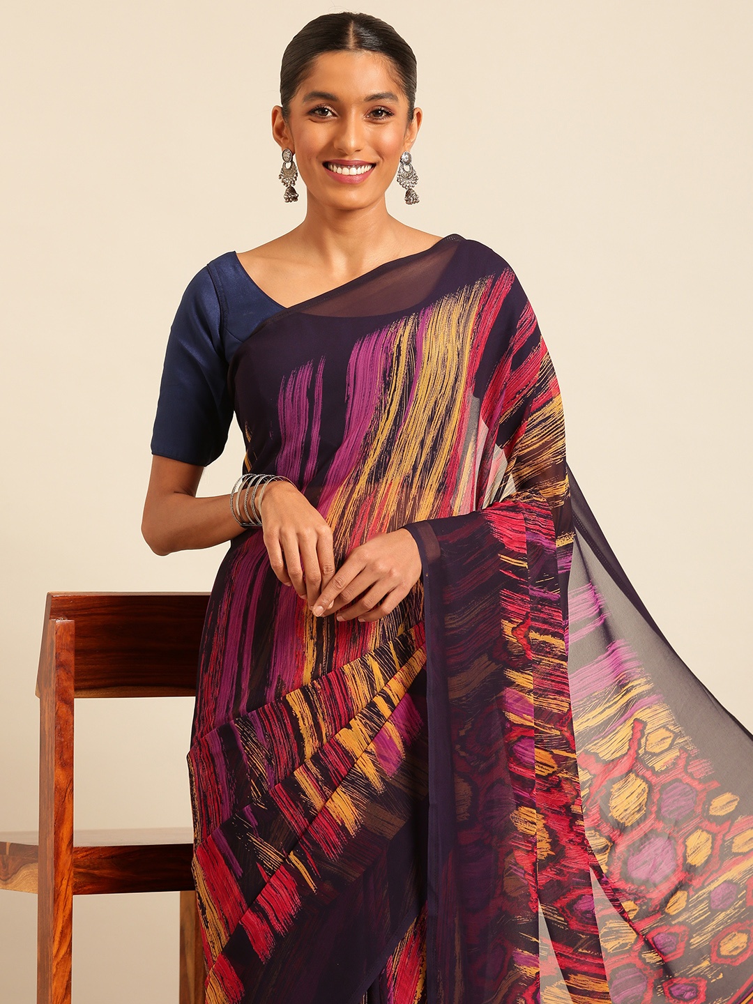 

Kalyan Silks Pure Georgette Saree, Navy blue