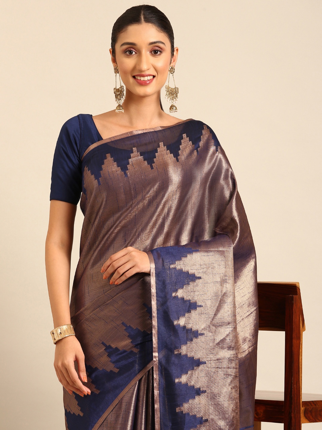 

Kalyan Silks Zari Tissue Kasavu Saree, Navy blue