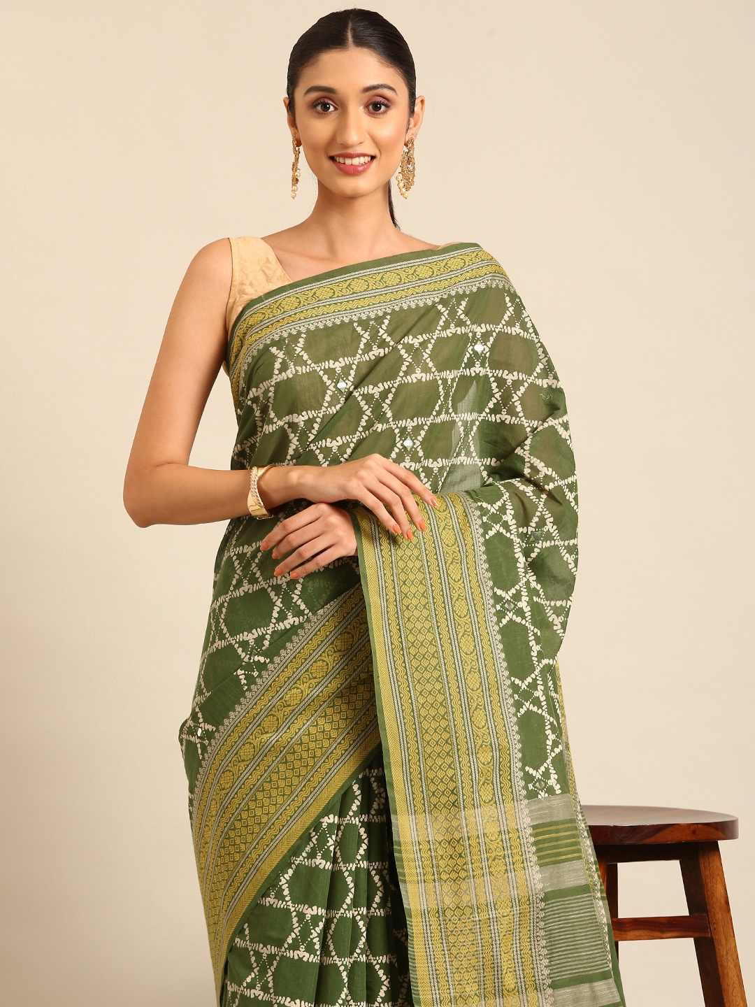 

Kalyan Silks Pure Cotton Chettinad Saree, Green