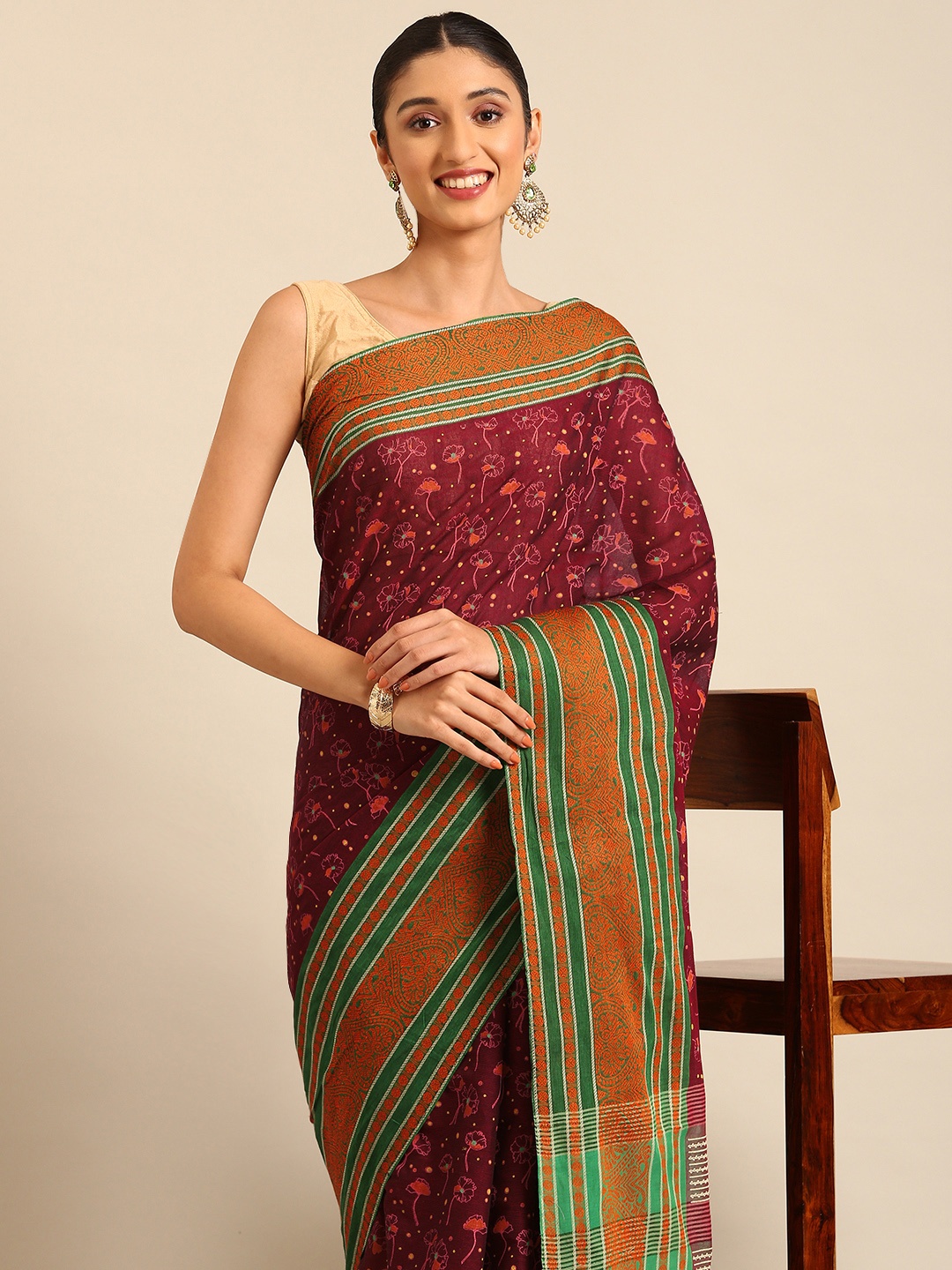 

Kalyan Silks Bagh Pure Cotton Chettinad Saree, Maroon