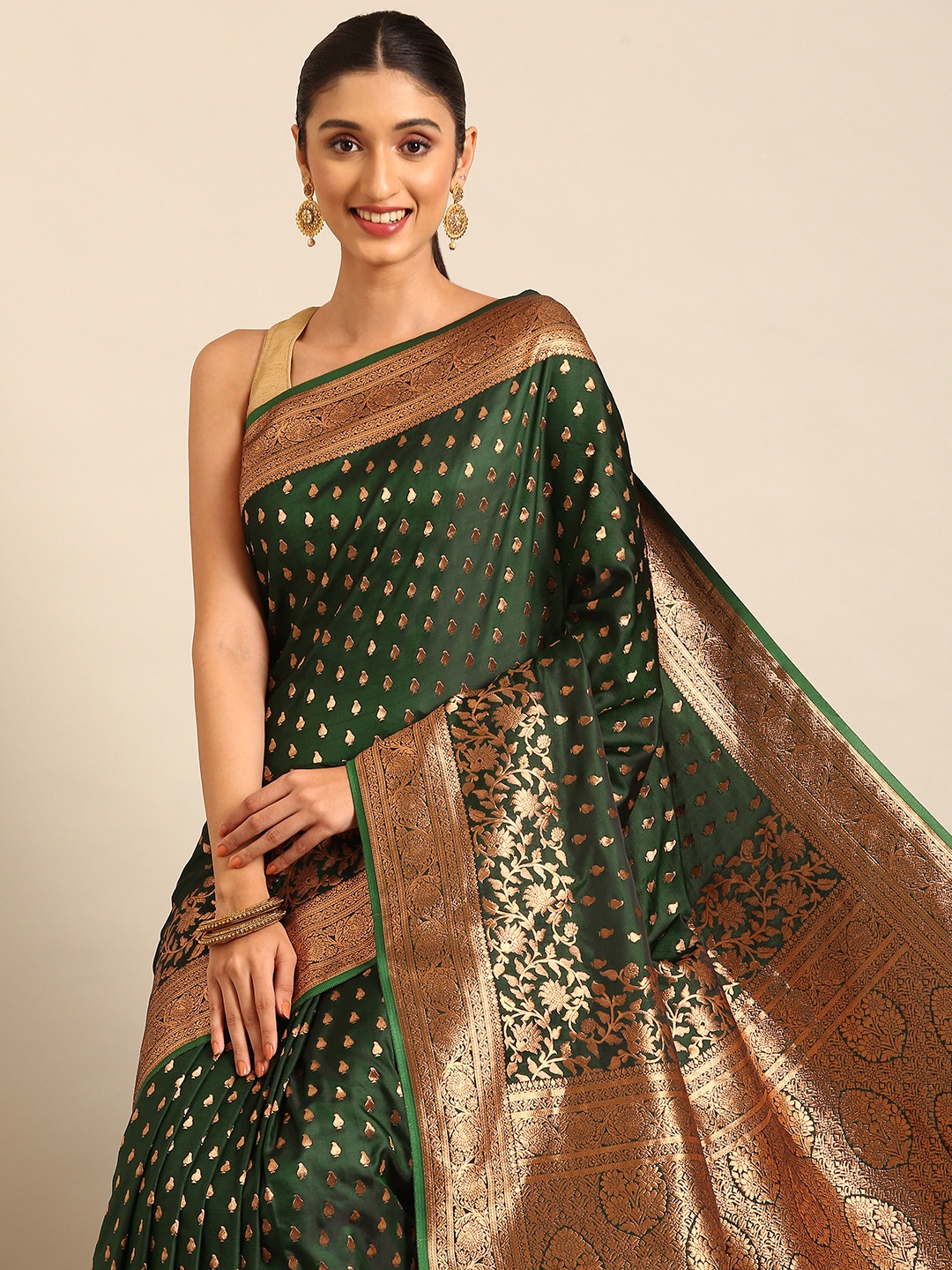 

Kalyan Silks Ethnic Motifs Zari Banarasi Saree, Green