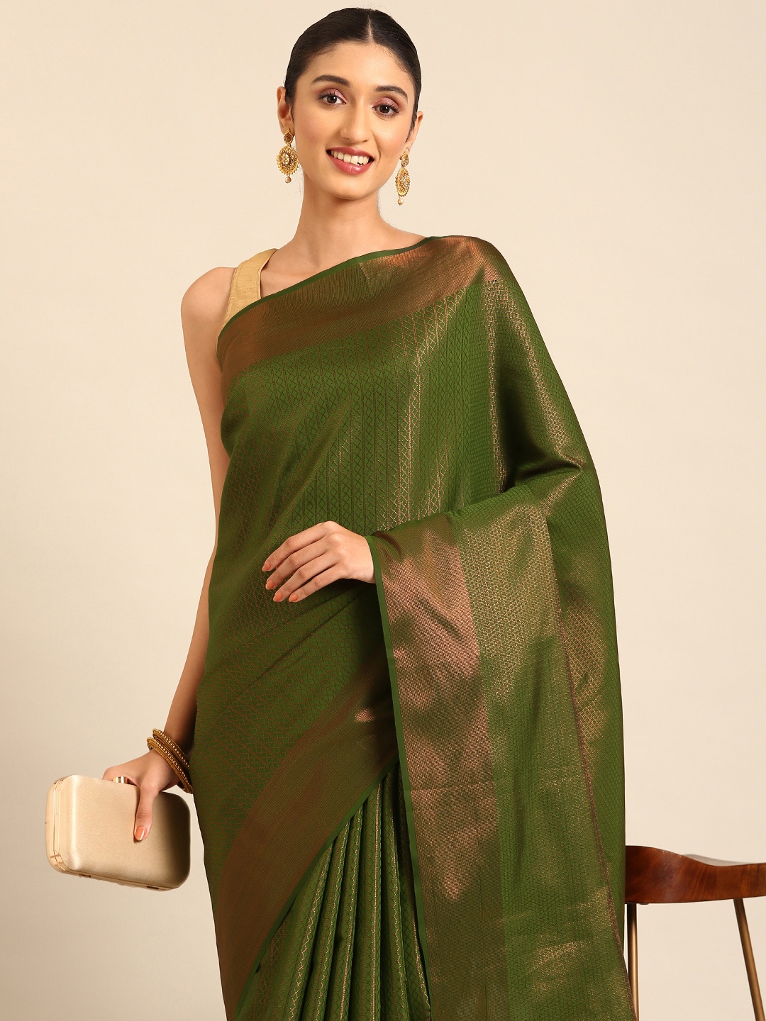 

Kalyan Silks Zari Bomkai Silk Saree, Green