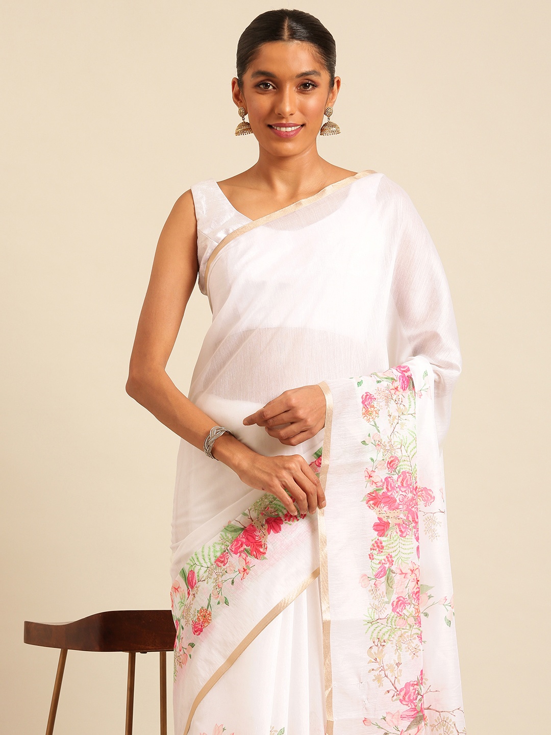 

Kalyan Silks Floral Pure Silk Saree, Off white
