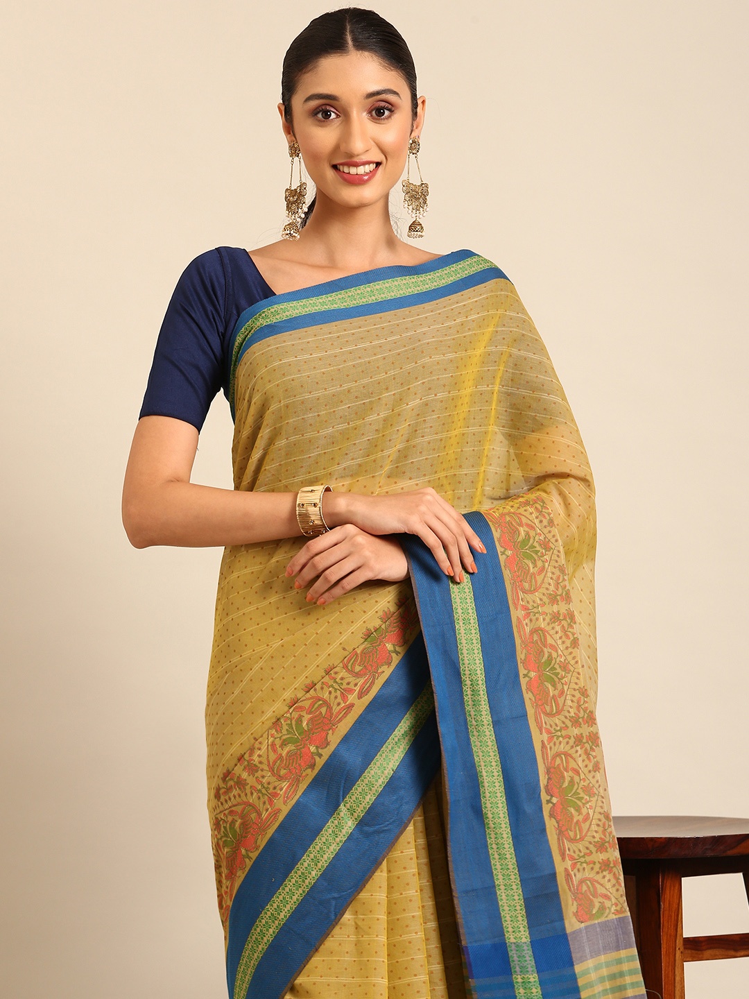 

Kalyan Silks Kalamkari Pure Cotton Chettinad Saree, Green