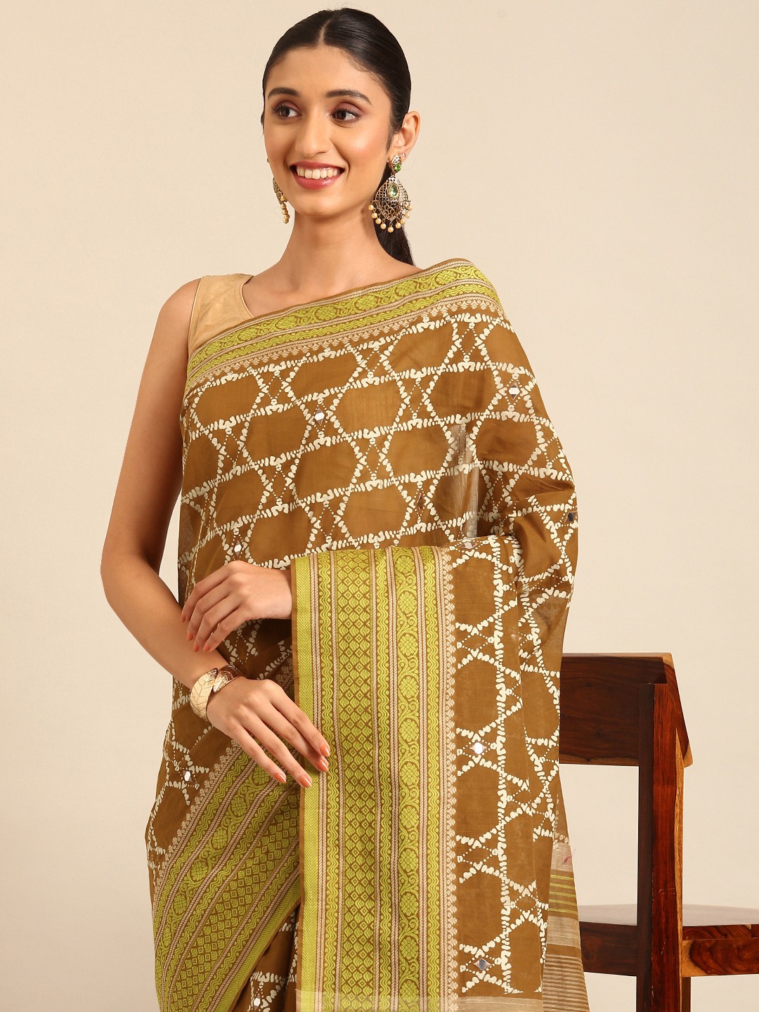 

Kalyan Silks Pure Cotton Chettinad Saree, Brown