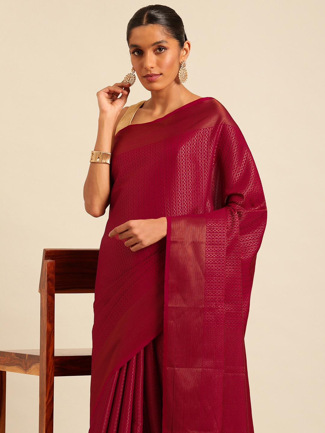 

Kalyan Silks Zari Bomkai Silk Saree, Maroon