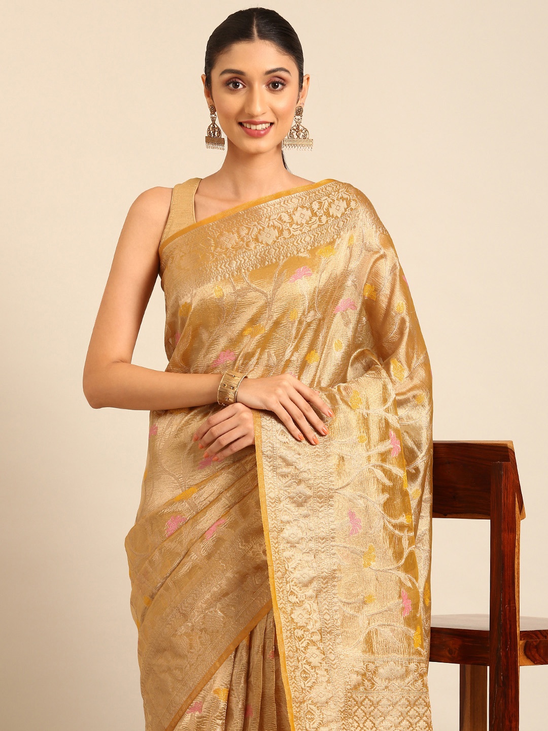 

Kalyan Silks Ethnic Motifs Organza Saree, Mustard