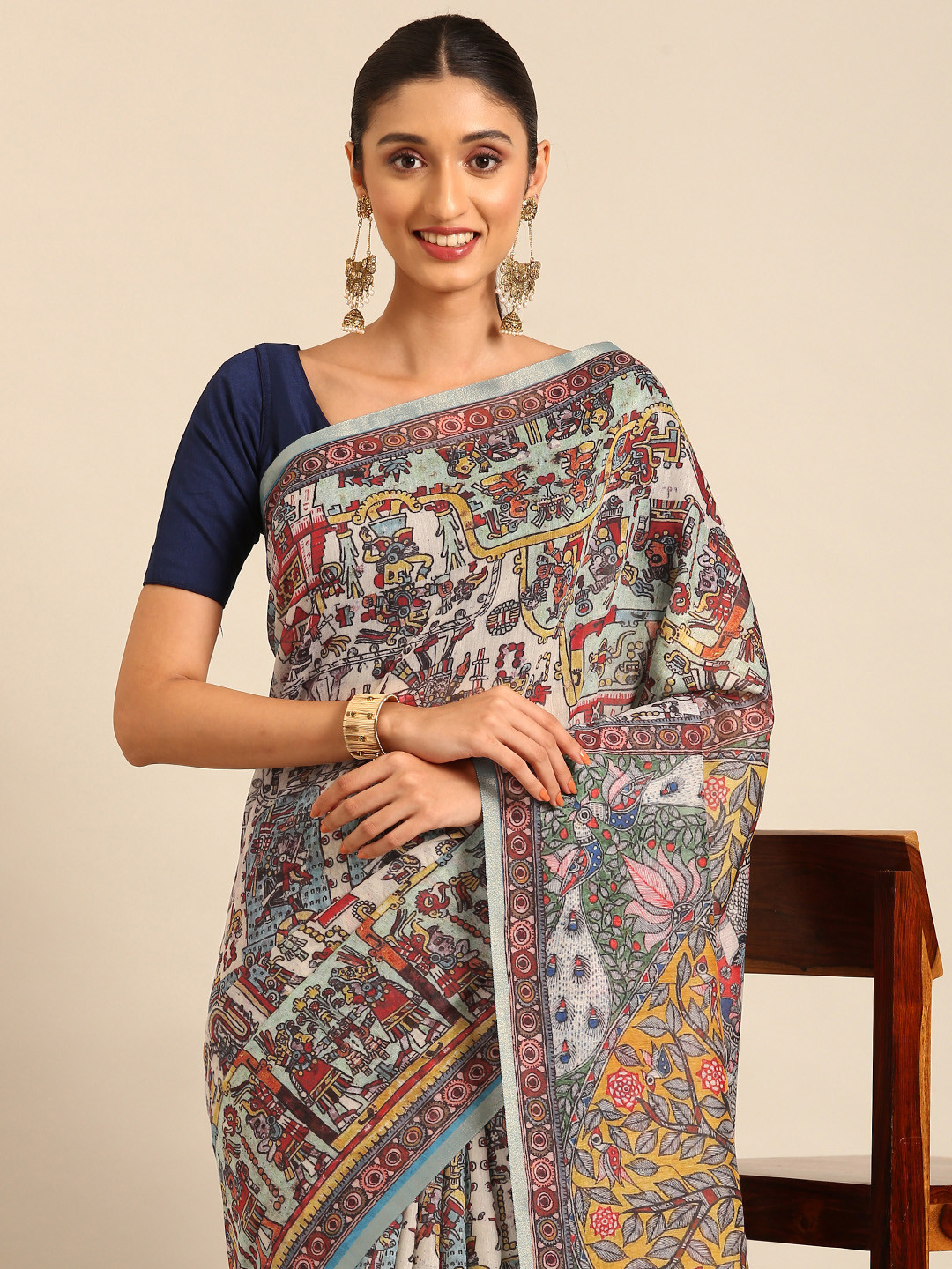 

Kalyan Silks Ajrak Block Bagru Saree, Grey