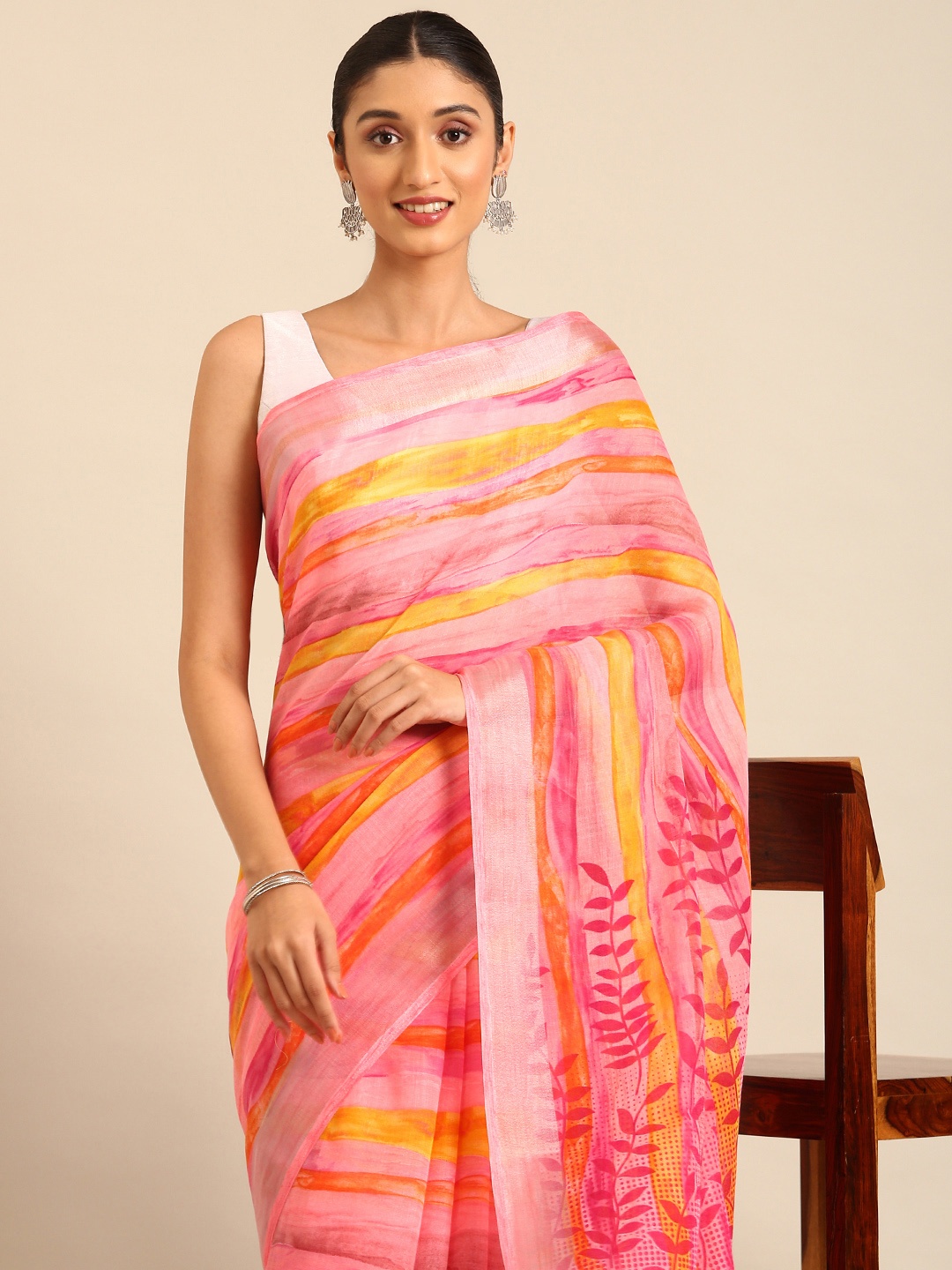 

Kalyan Silks Leheriya Linen Blend Saree, Pink