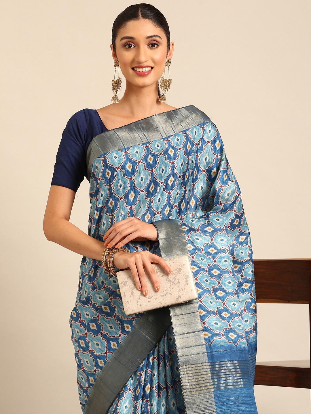 

Kalyan Silks Ikat Saree, Turquoise blue