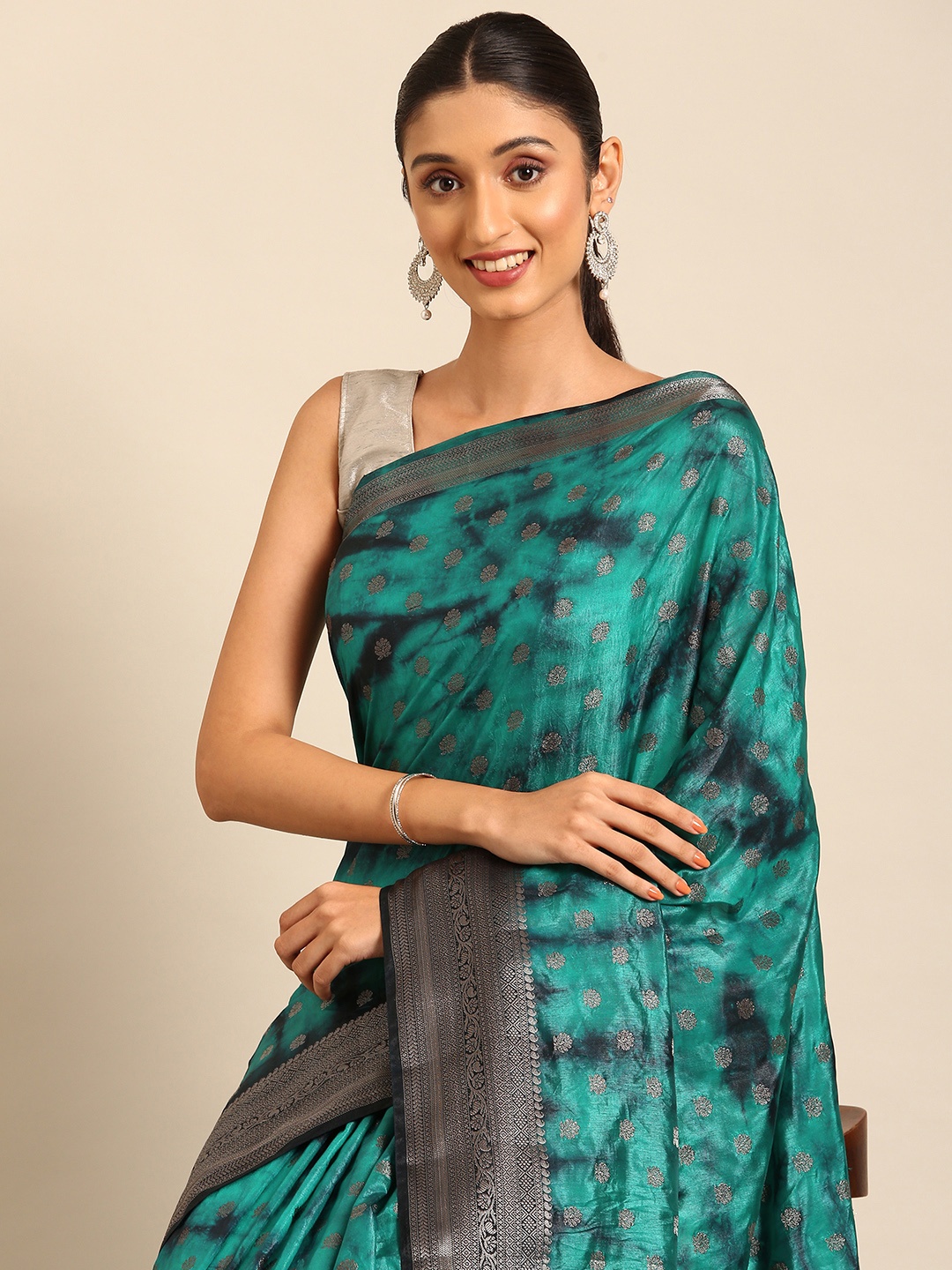 

Kalyan Silks Ethnic Motifs Print Zari Border Tussar Saree, Blue