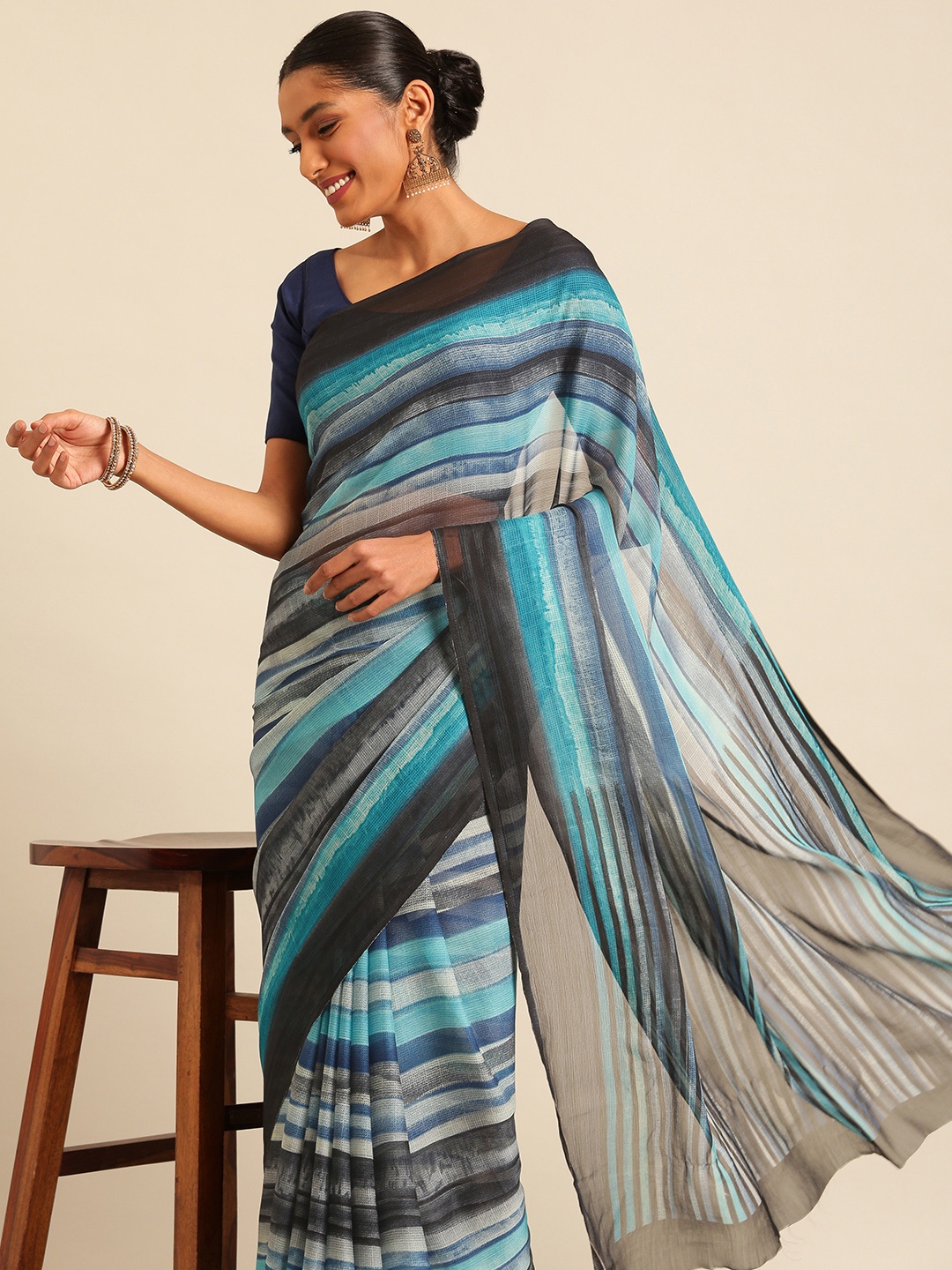 

Kalyan Silks Leheriya Saree, Navy blue