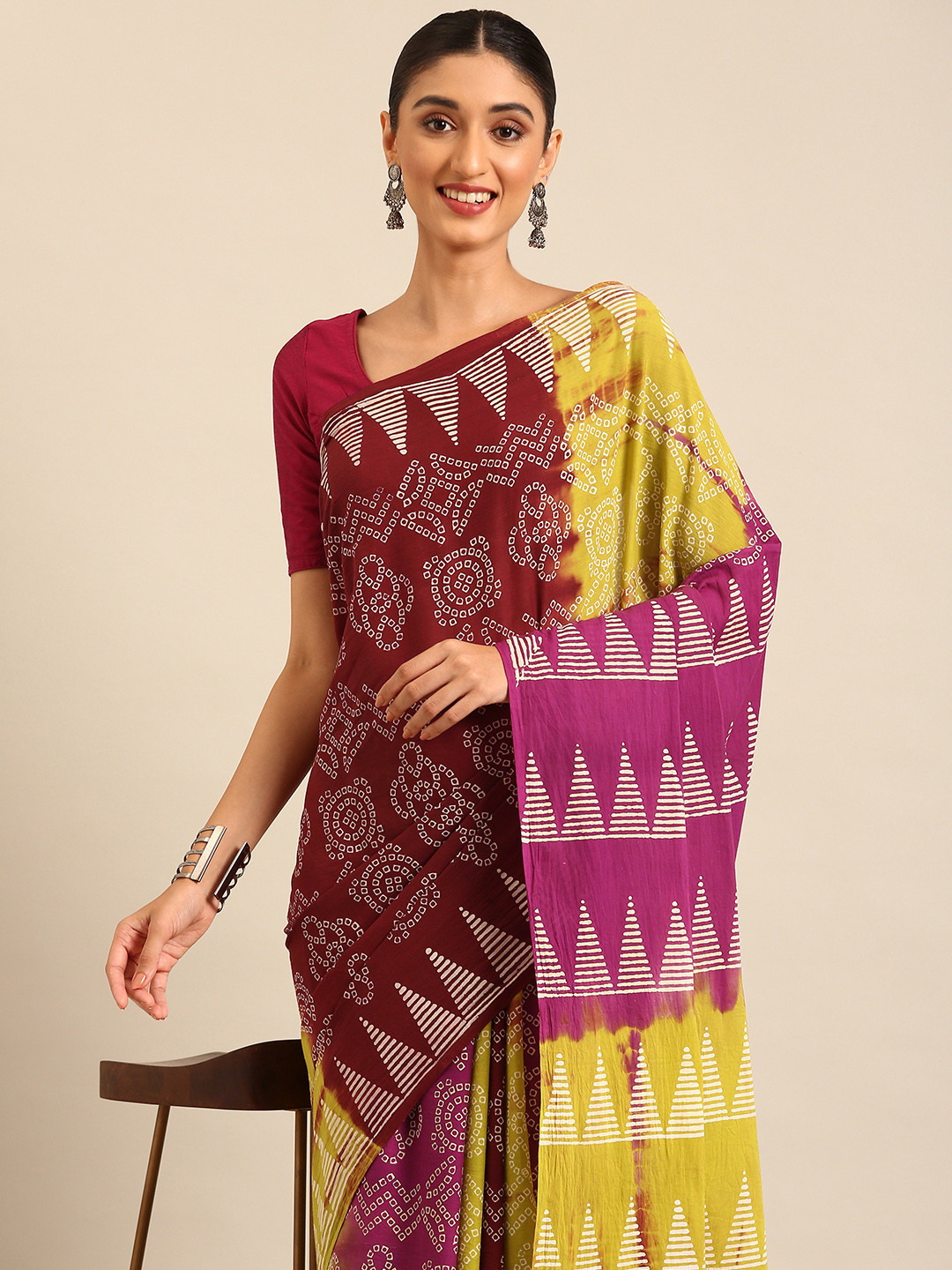 

Kalyan Silks Bandhani Pure Cotton Saree, Lime green