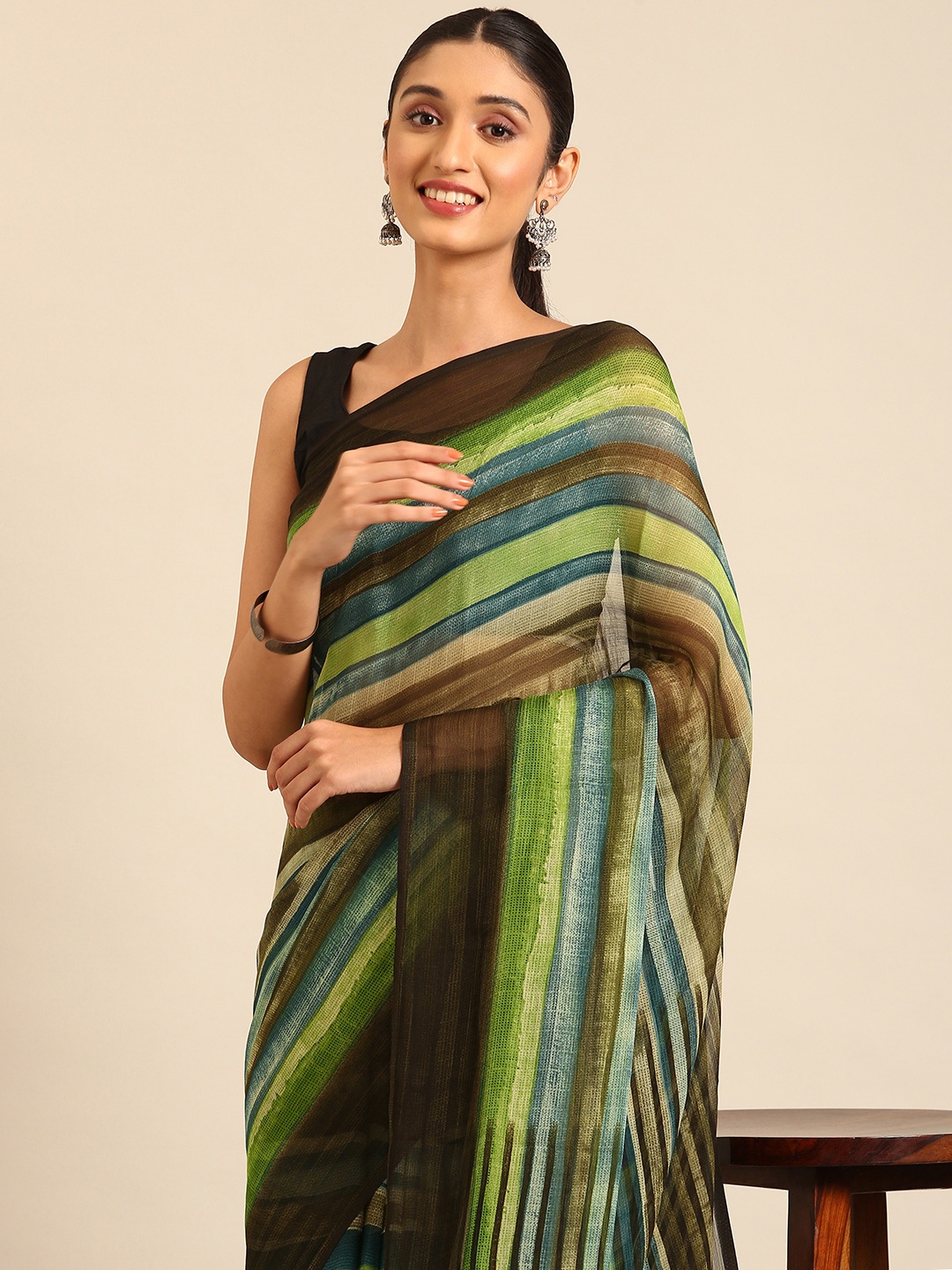 

Kalyan Silks Striped Saree, Olive