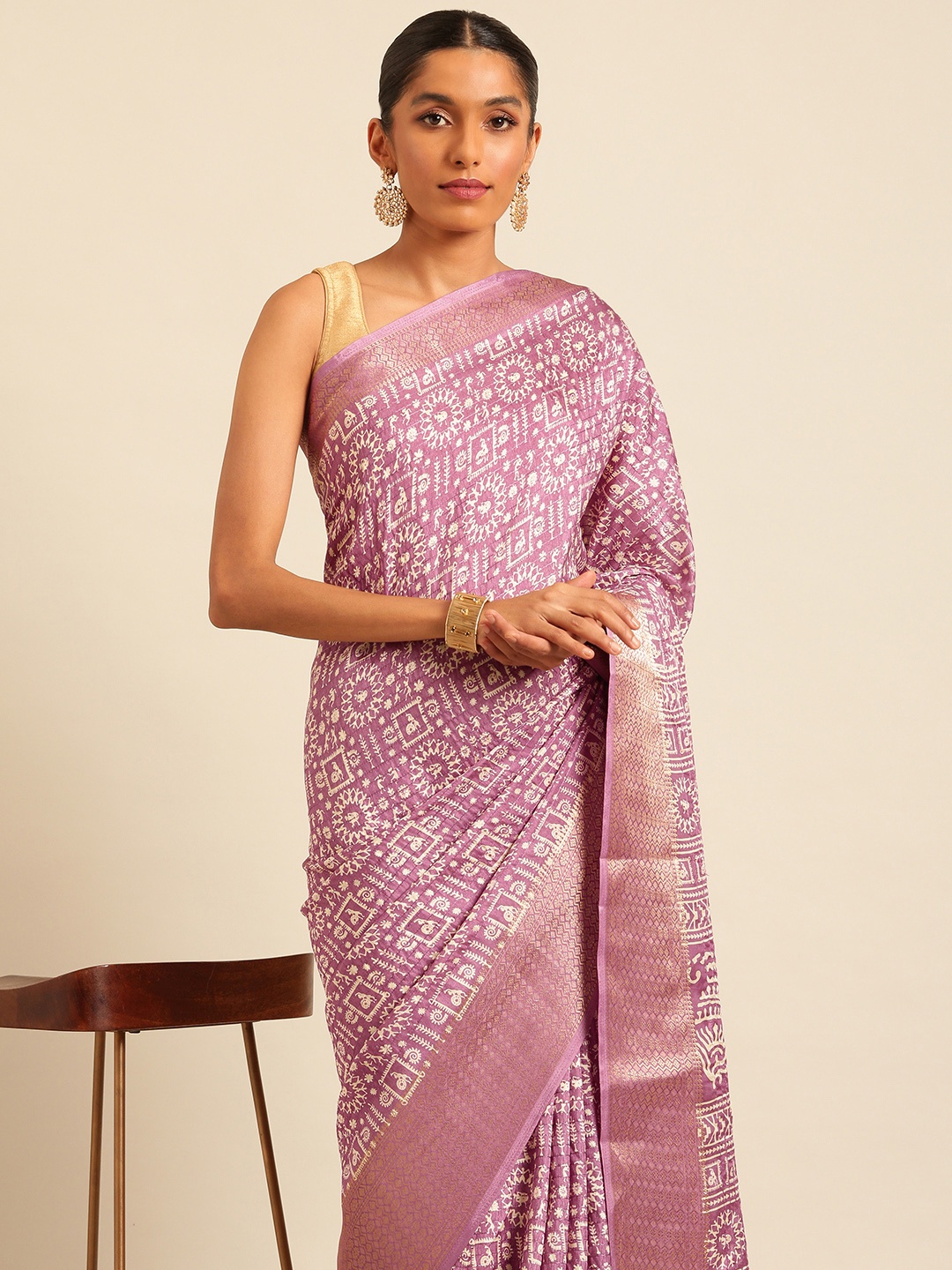 

Kalyan Silks Warli Printed Saree, Lavender