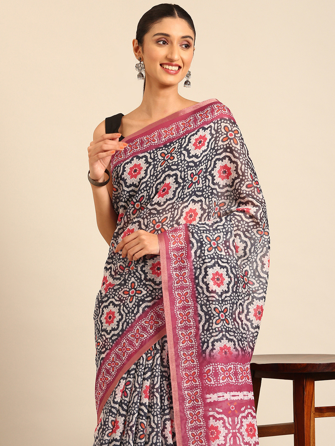 

Kalyan Silks Kalamkari Bagru Saree, White