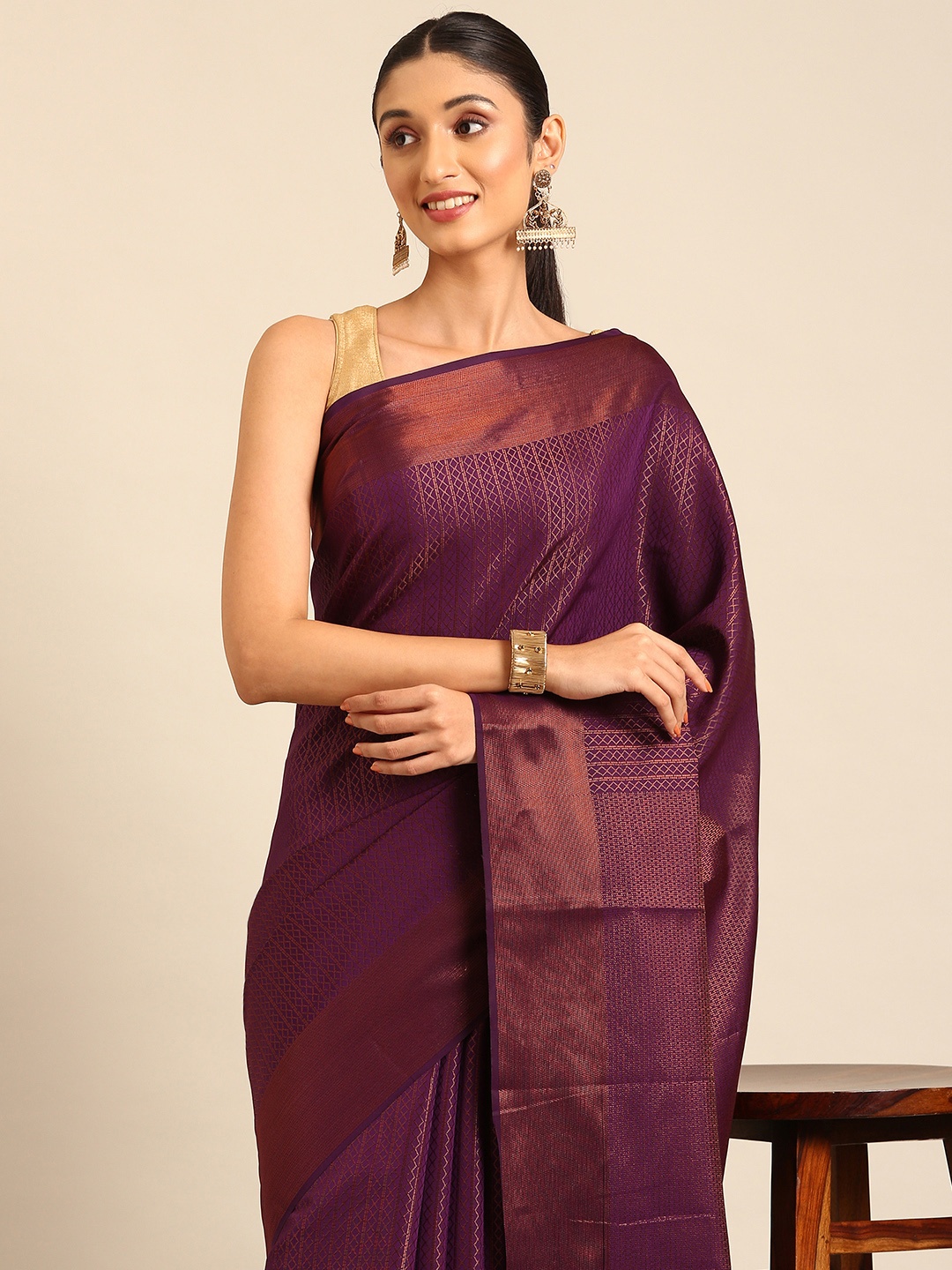 

Kalyan Silks Zari Bomkai Silk Saree, Purple
