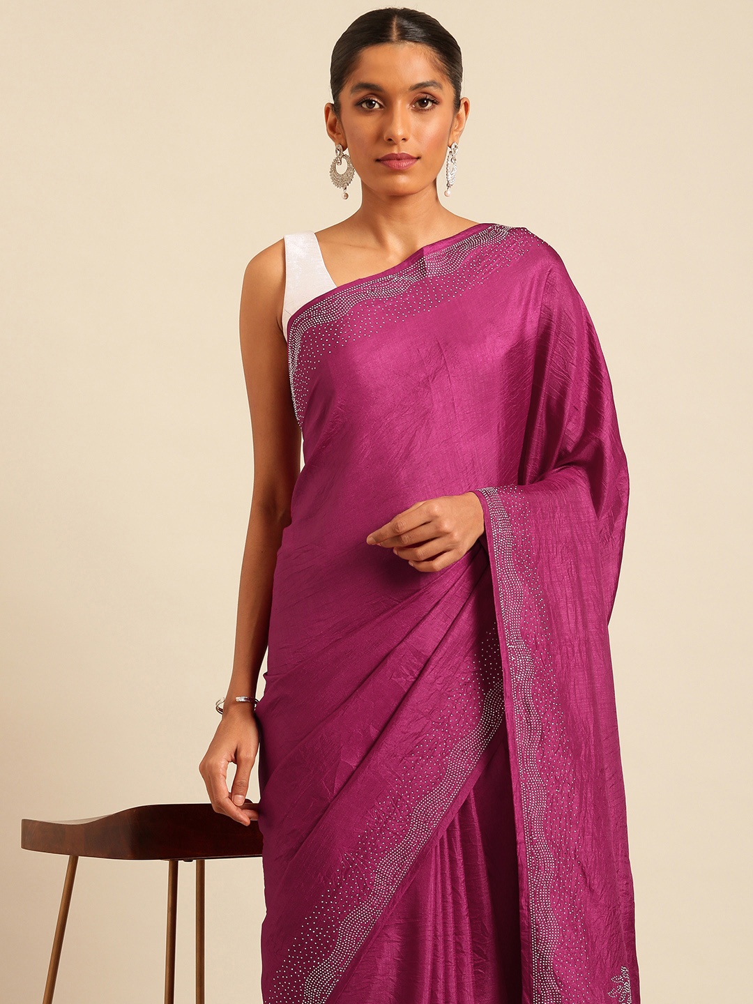 

Kalyan Silks Beads and Stones Tussar Saree, Pink