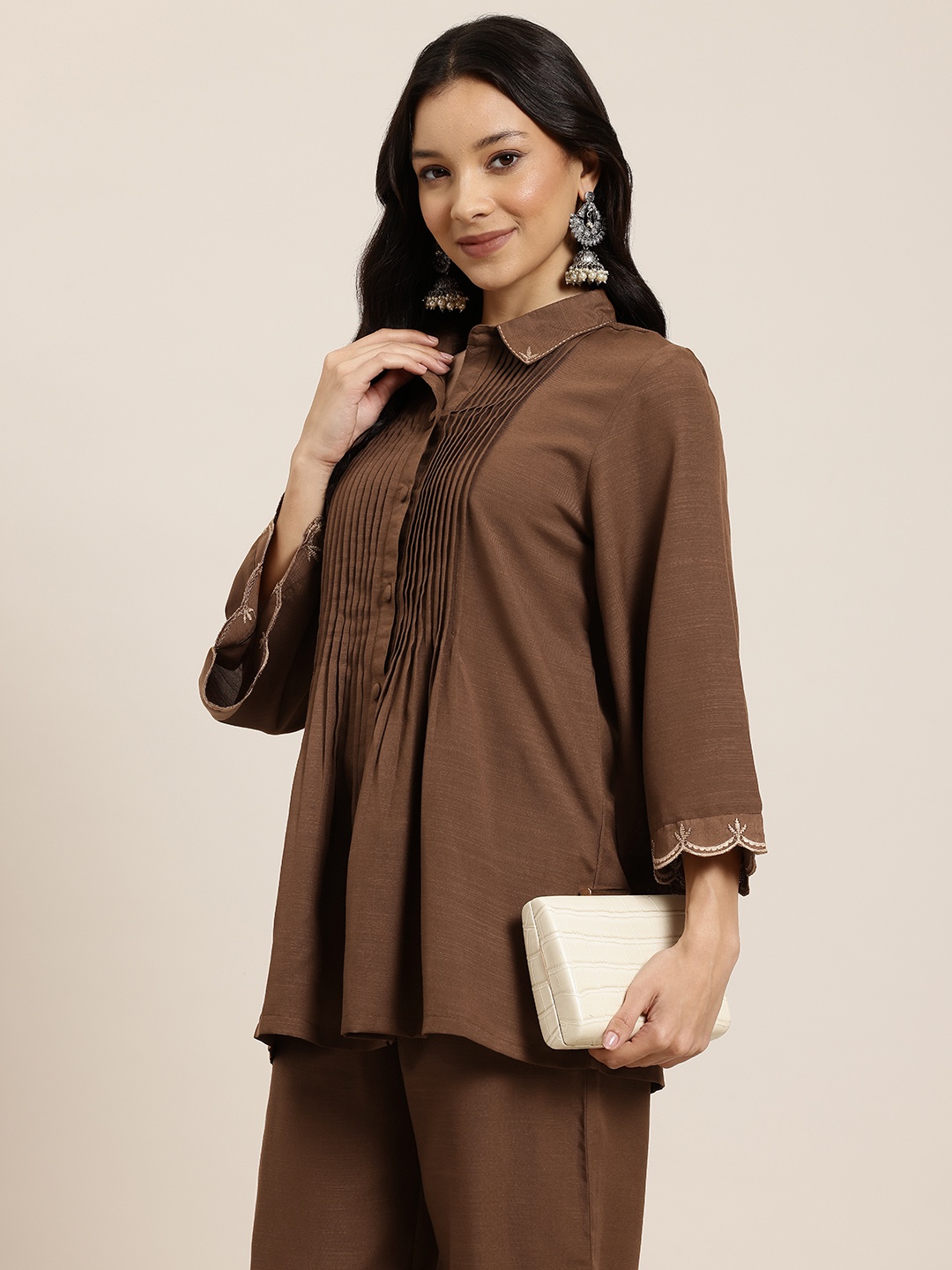 

HERE&NOW Pleated Tunic With Trousers, Brown