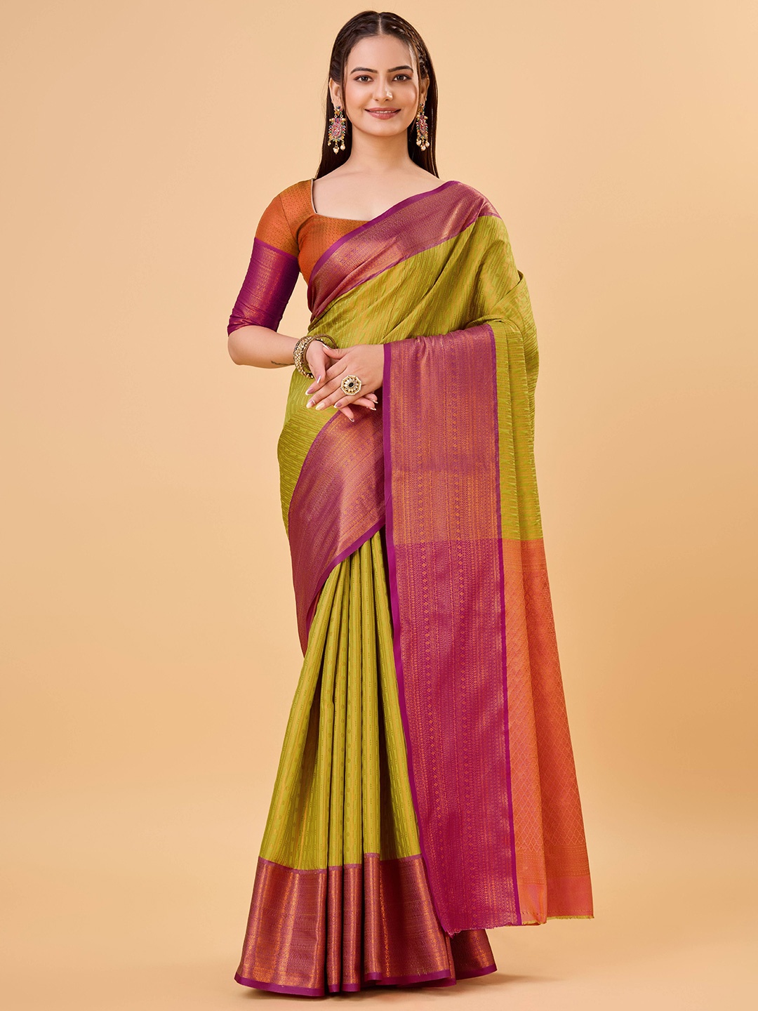 

Upalksh Woven Design Zari Banarasi Saree, Lime green