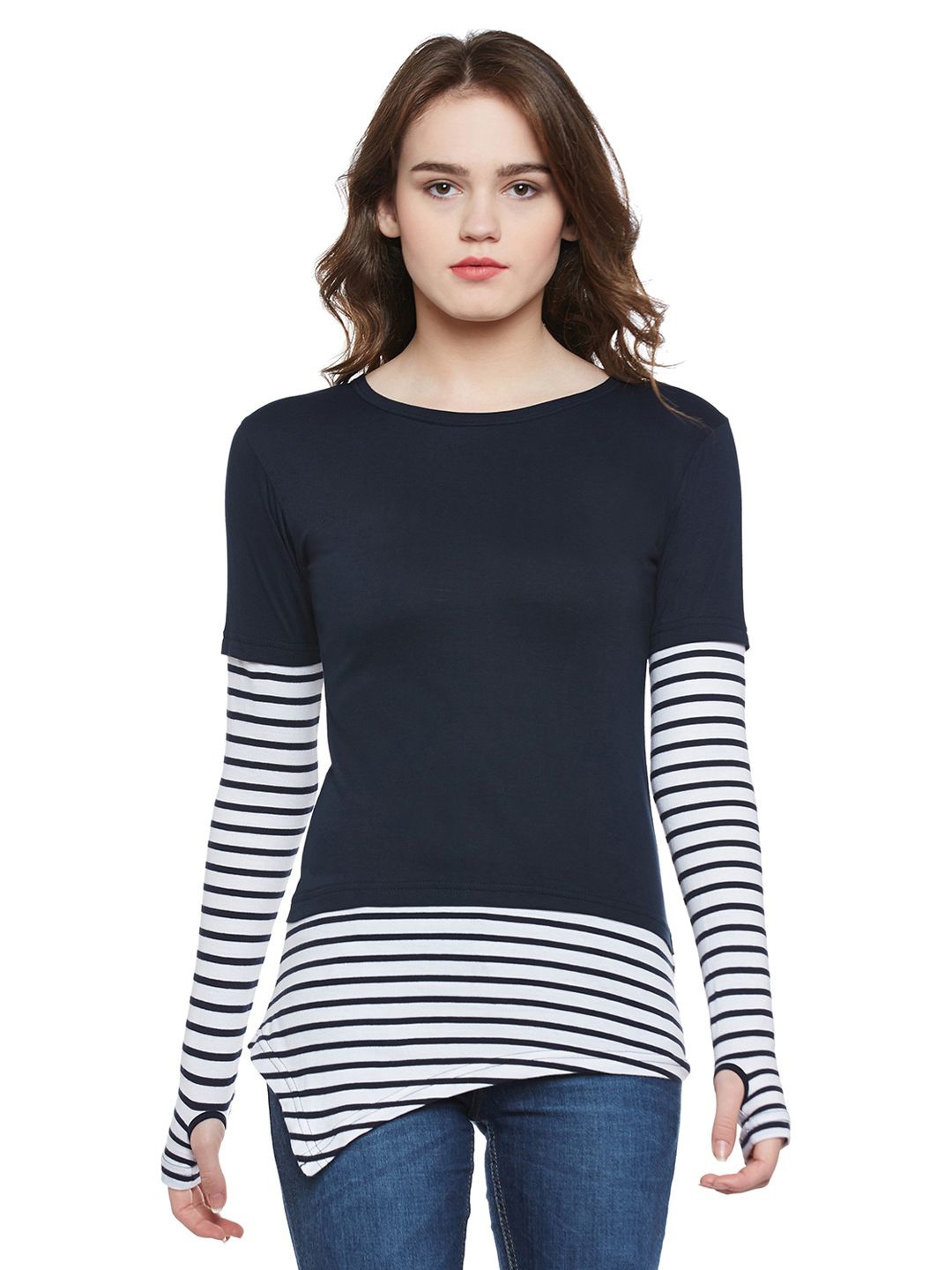 

Hypernation Women Striped Monochrome T-shirt, Navy blue