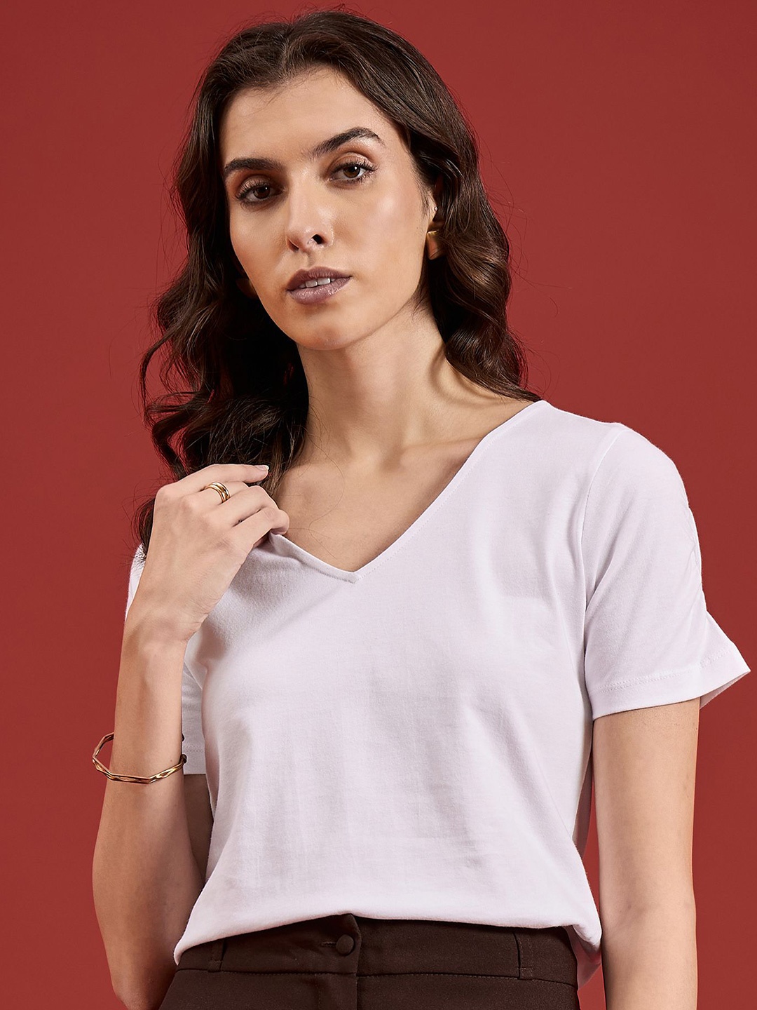 

all about you Women Solid V-Neck T-shirt, White