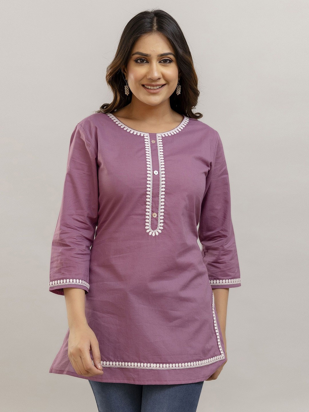 

Charu Embroidered Thread Work Pure Cotton Thread Work Kurti, Purple