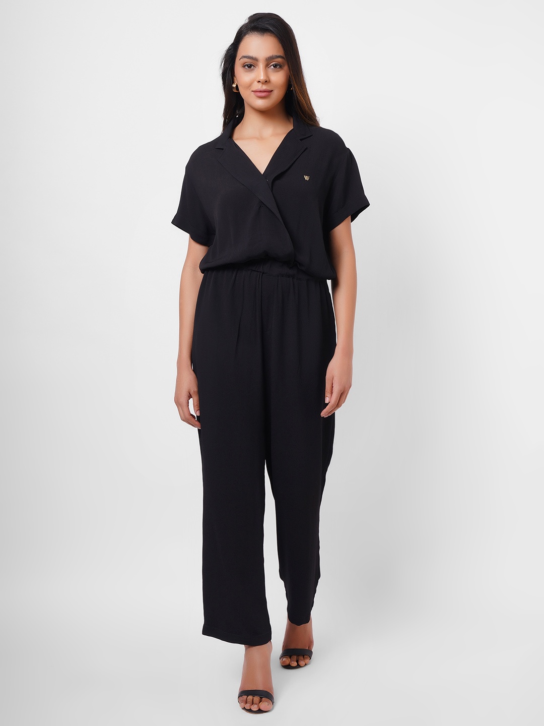 

Western Era V-Neck Short Sleeves Basic Jumpsuit, Black