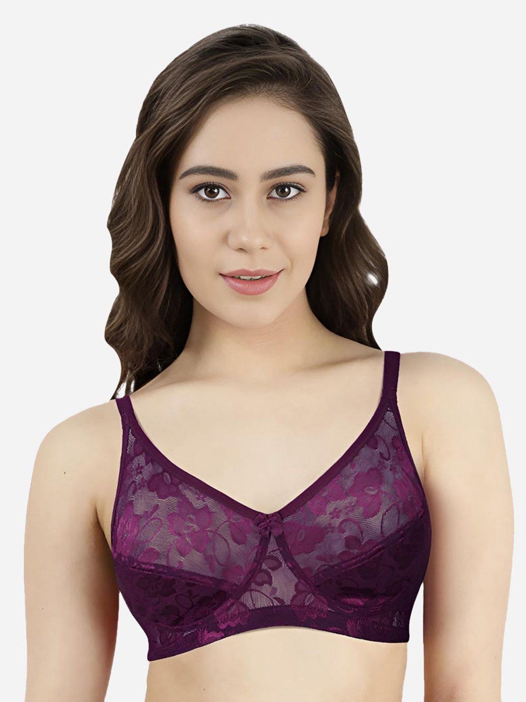 

Susie Floral Lace Bra Medium Coverage Non Padded Everyday Bra- All Day Comfort, Purple