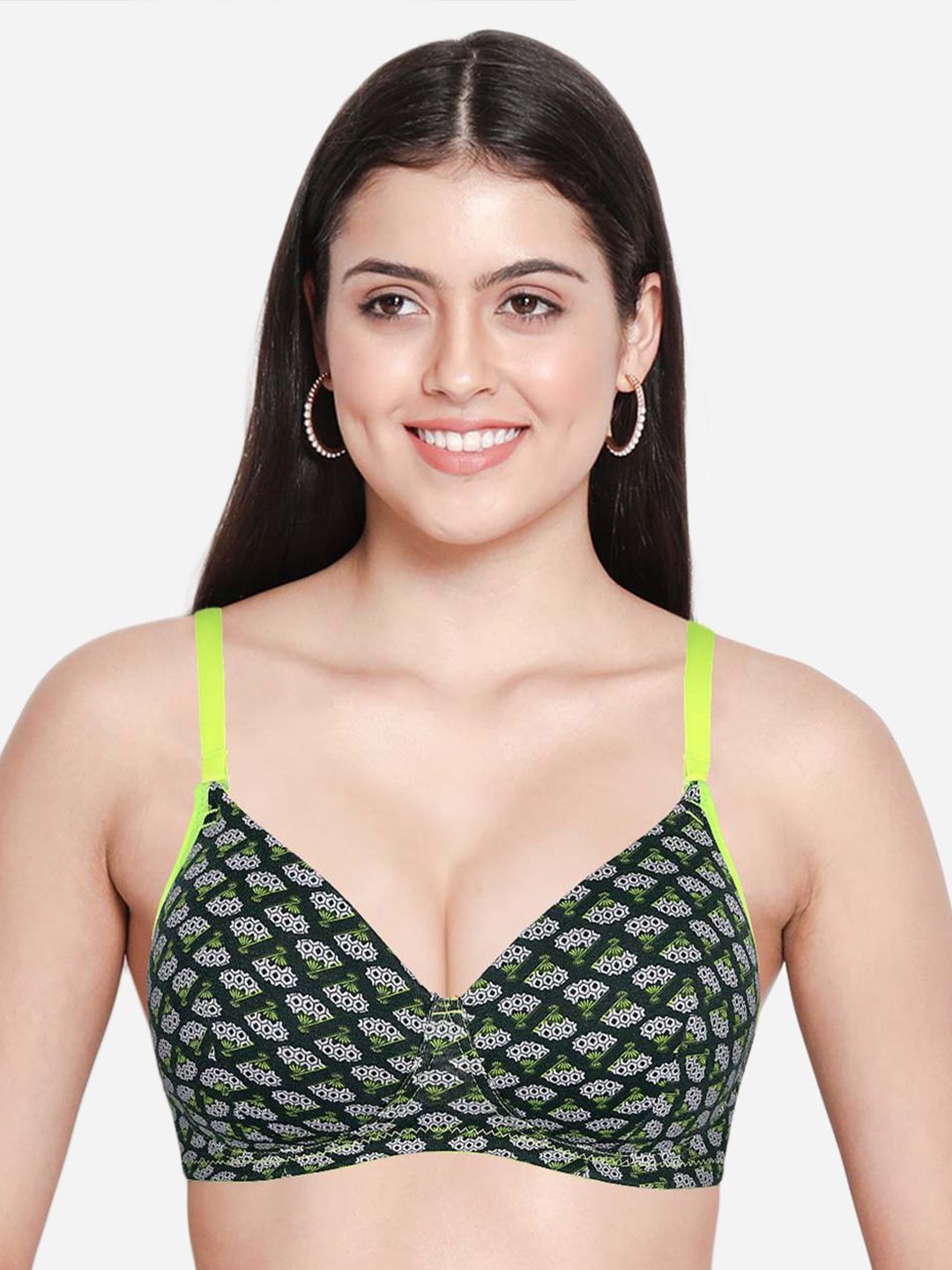 

Susie Geometric Medium Coverage Lightly Padded T-shirt Bra - All Day Comfort, Green