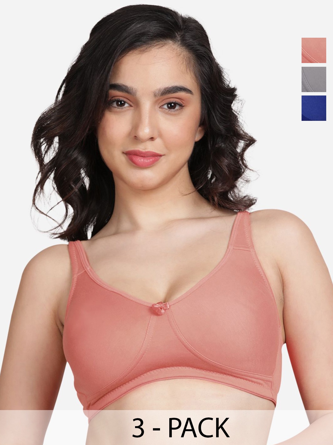 

Susie Pack Of 3 Medium Coverage Non Padded Everyday Bra- All Day Comfort, Peach