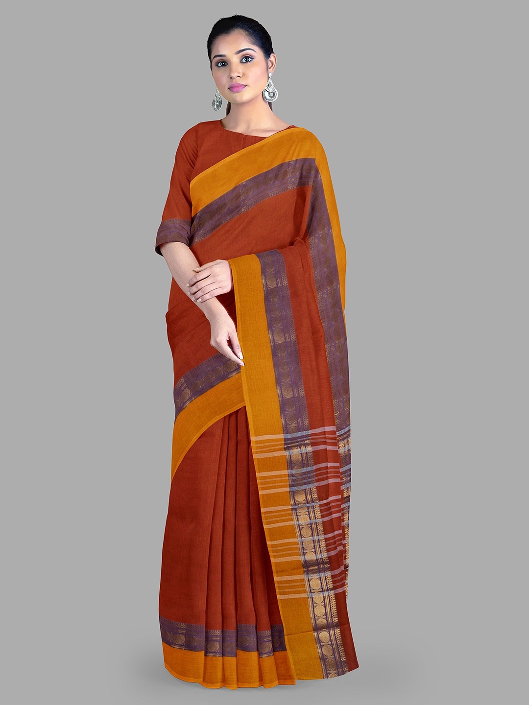 

The Chennai Silks Zari Pure Cotton Chettinad Saree, Brown