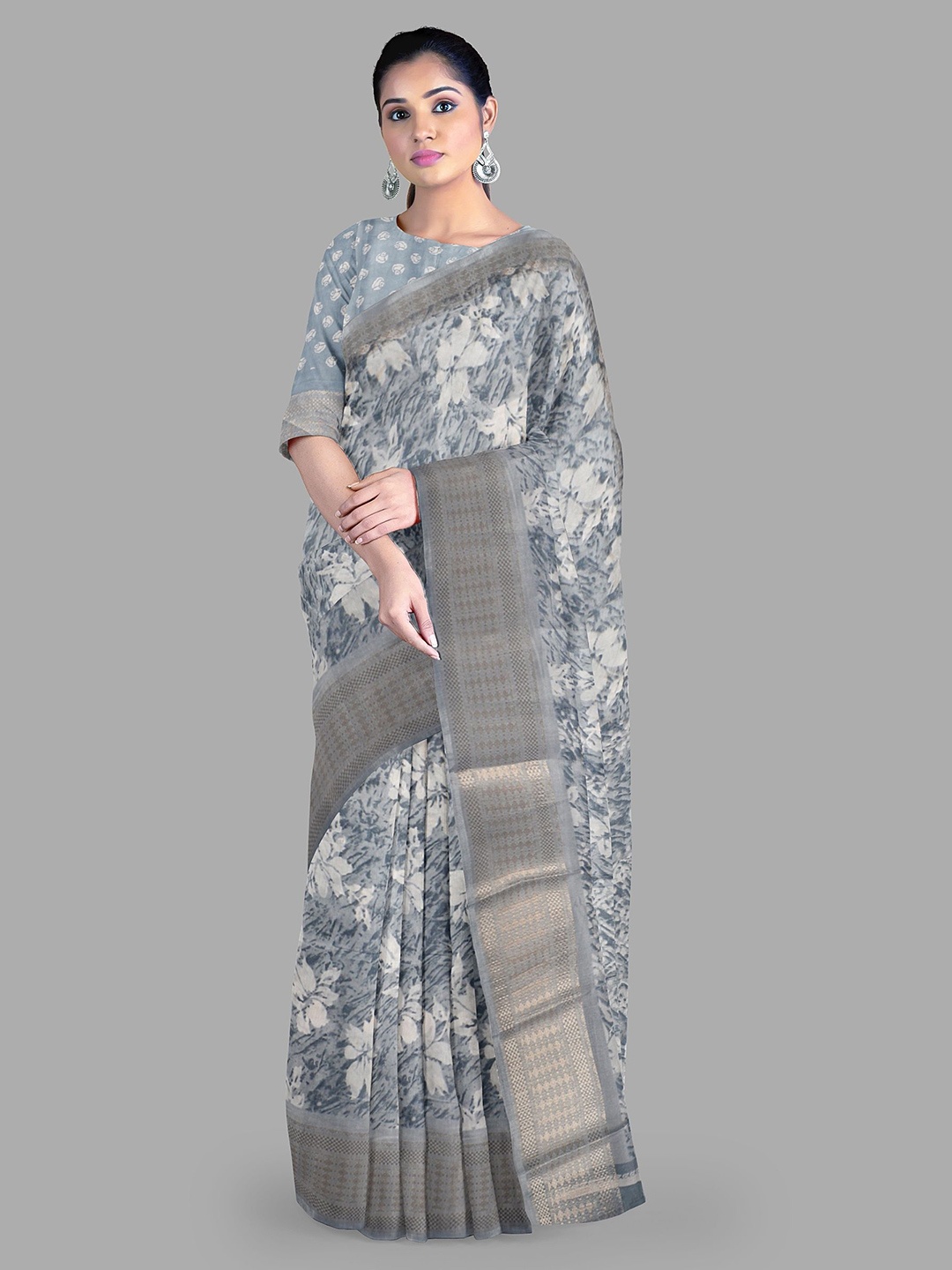 

The Chennai Silks Floral Zari Kota Saree, Grey