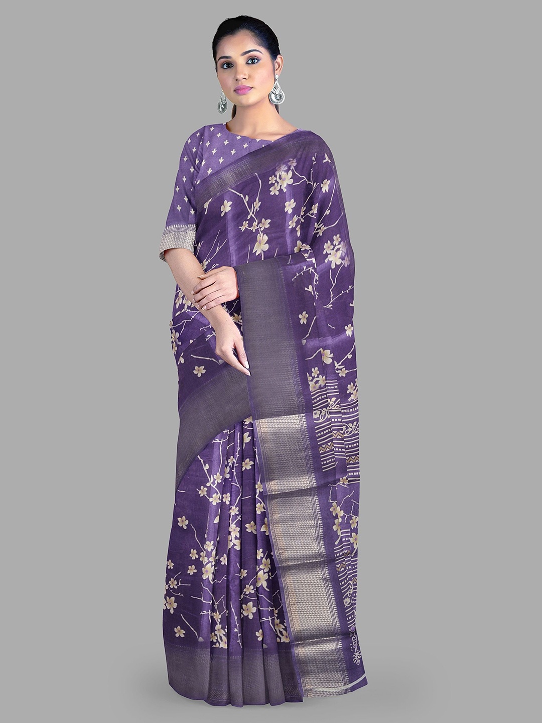 

The Chennai Silks Ethnic Motifs Zari Kota Saree, Violet