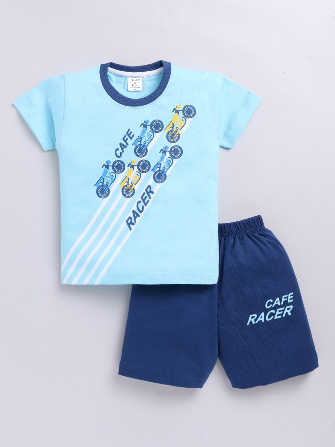 

Todd N Teen Boys Printed Pure Cotton T-shirt With Shorts, Navy blue