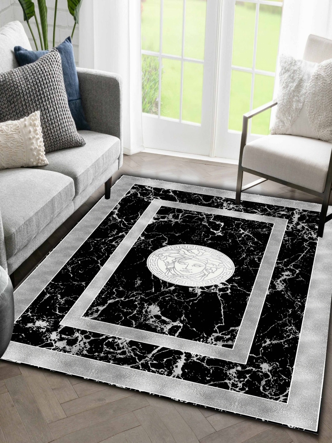 

Sparrow world Brown Bohemian Anti-Skid Polyester Carpet
