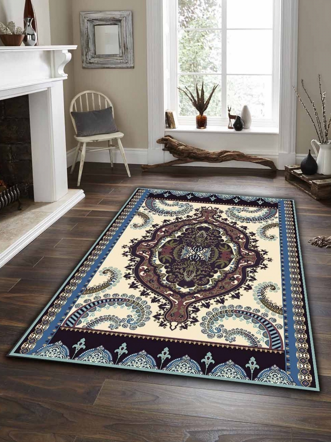 

Sparrow world Grey Bohemian Anti-Skid Polyester Carpet