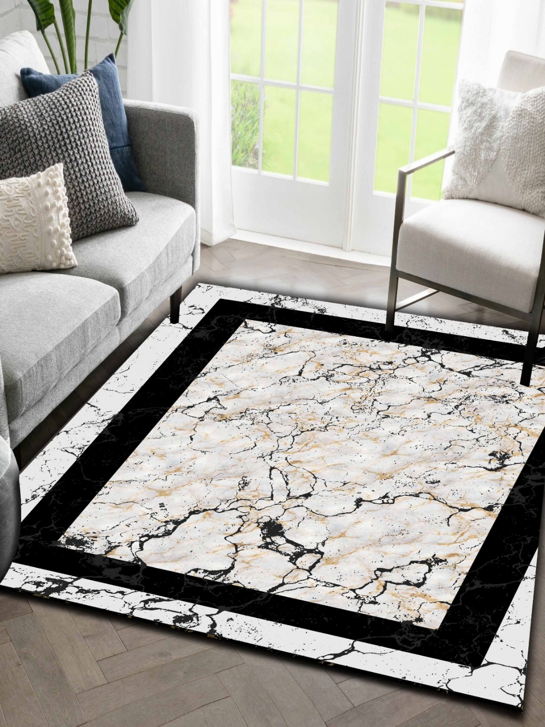 

Sparrow world Grey Bohemian Anti-Skid Polyester Carpet