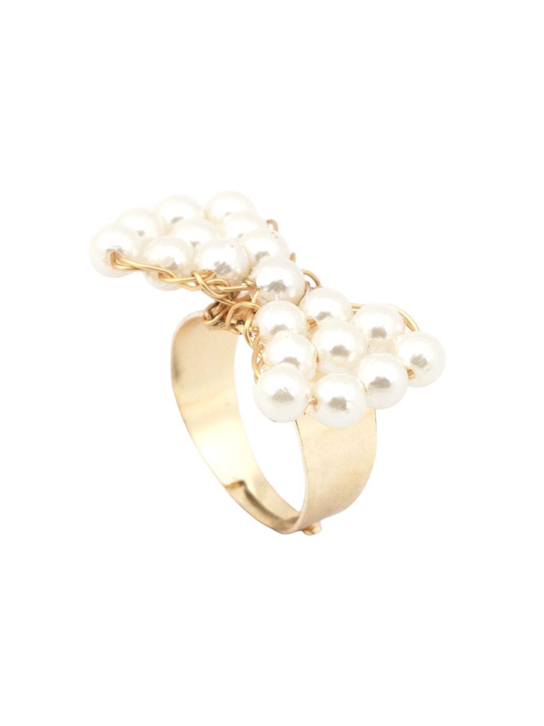 

D'oro Gold-Plated Beaded Details Adjustable Finger Ring, White