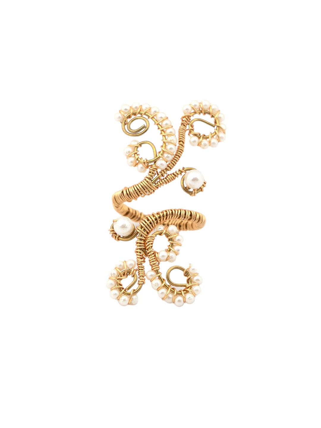 

D'oro Gold Plated Beaded Adjustable Finger Ring