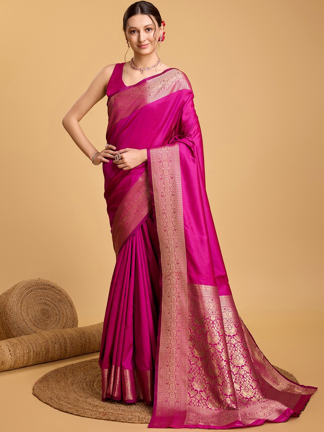 

HEER FASHION Zari Banarasi Saree, Pink